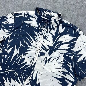 American Eagle Shirt Men Large Blue Aloha Hawaiian Cotton Short Sleeve Button Up
